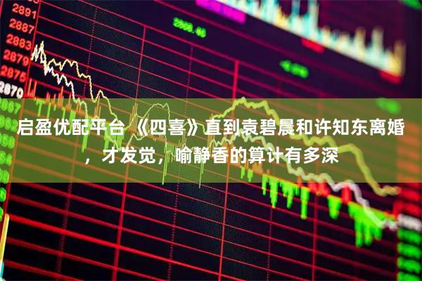 启盈优配平台 《四喜》直到袁碧晨和许知东离婚，才发觉，喻静香的算计有多深